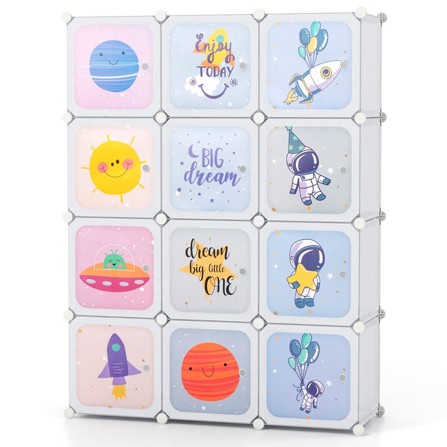 Armoire enfant avec 2 compartiments de penderie et 12 cubes