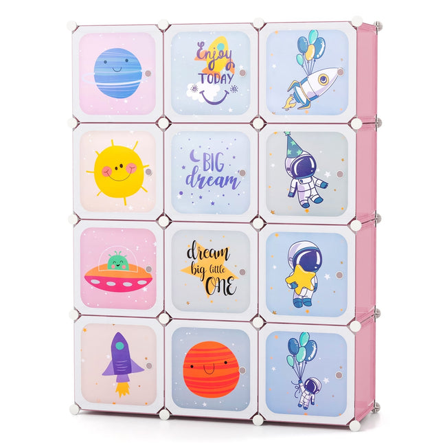Armoire enfant avec 2 compartiments de penderie et 12 cubes