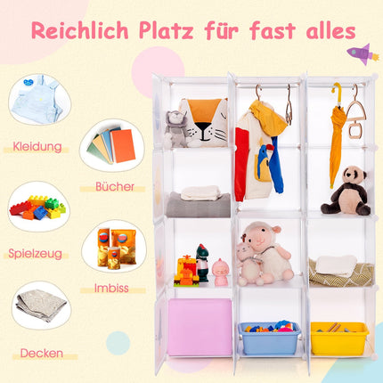 Kinderkleiderschrank mit 2 Hängeelementen & 12 Fächern