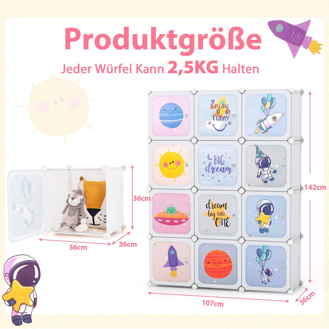 Armoire enfant avec 2 compartiments de penderie et 12 cubes