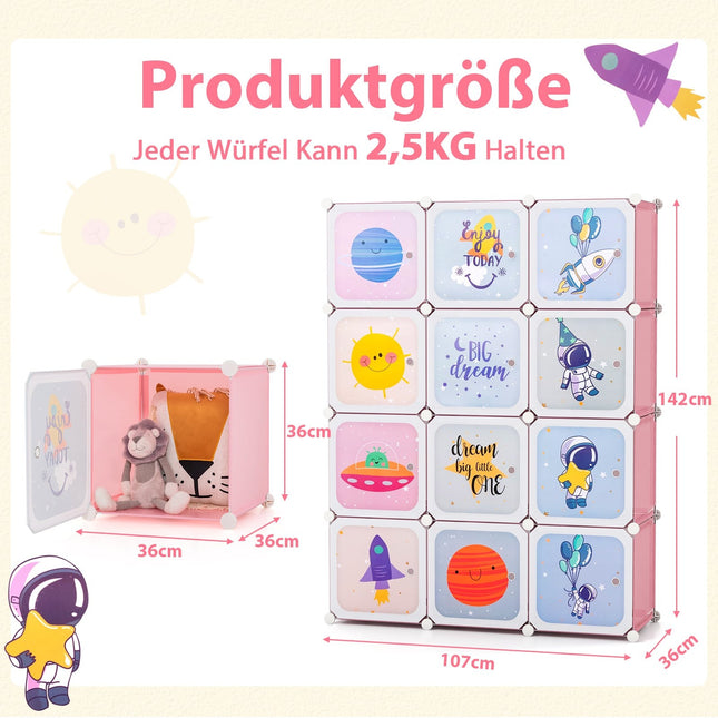 Armoire enfant avec 2 compartiments de penderie et 12 cubes