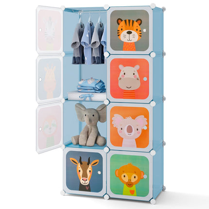 Armoire enfant avec 8 cubes et penderie, bleue