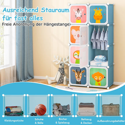 Armoire enfant avec 8 cubes et penderie, bleue