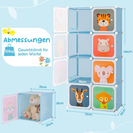 Armoire enfant avec 8 cubes et penderie, bleue