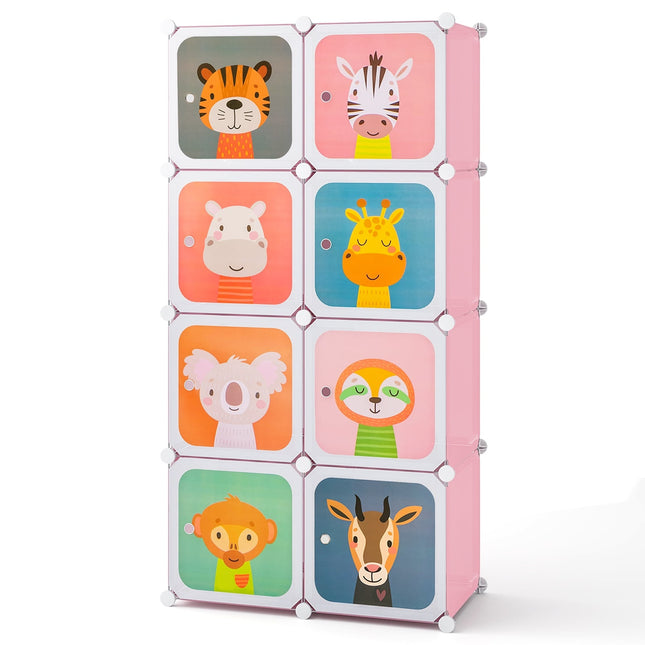 Armoire enfant avec 8 cubes et penderie, rose