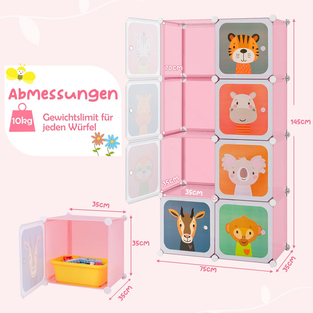 Armoire enfant avec 8 cubes et penderie, rose
