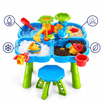 Kids' Water Play Table with Stool and 4 Compartments, Accessory Set, Ages 3-8