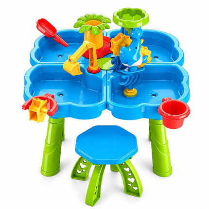 Kids' Water Play Table with Stool and 4 Compartments, Accessory Set, Ages 3-8