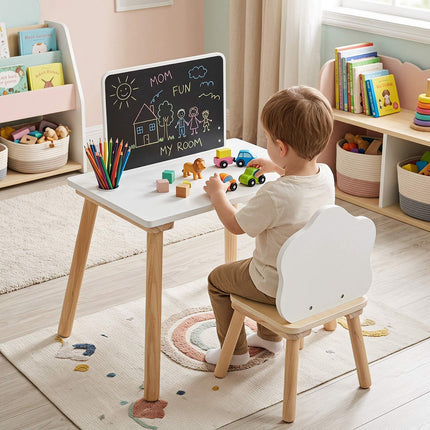 Kinder-Beikosttisch- und Stuhlset mit Kreidetafel
