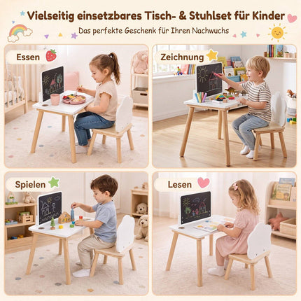 Kinder-Beikosttisch- und Stuhlset mit Kreidetafel