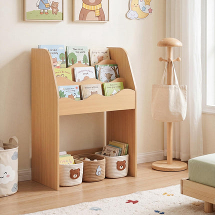 Bibliothèque en bois pour enfants avec tiroir de rangement à roulettes
