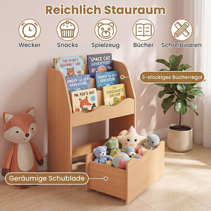 Bibliothèque en bois pour enfants avec tiroir de rangement à roulettes