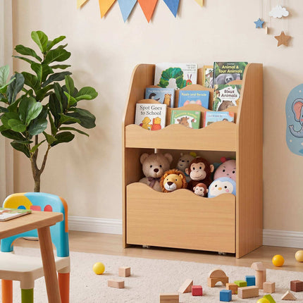 Bibliothèque en bois pour enfants avec tiroir de rangement à roulettes