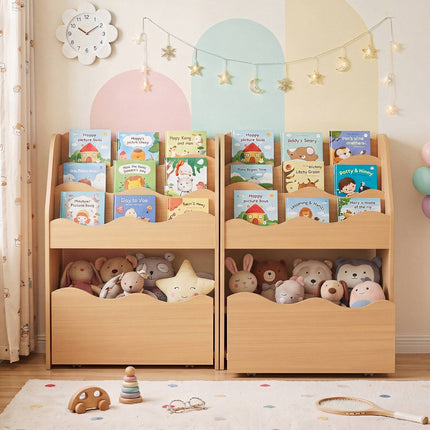 Bibliothèque en bois pour enfants avec tiroir de rangement à roulettes