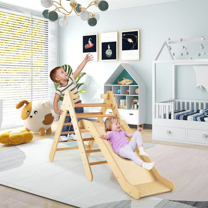 Kletterdreieck-Set für Kinder aus Holz mit verstellbarer Rutsche