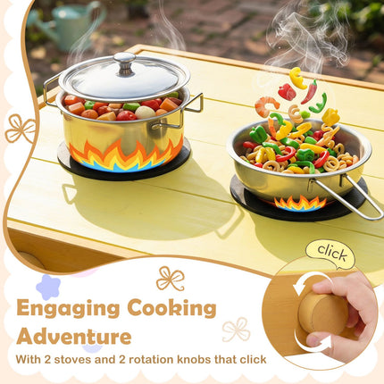 Cuisine en bois pour enfants avec roues et pots de fleurs