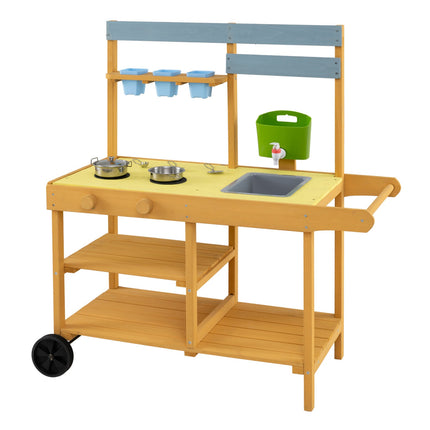 Cuisine en bois pour enfants avec roues et pots de fleurs