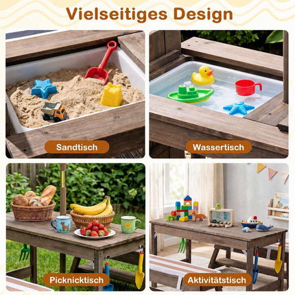 Picknickset aus Holz für Kinder mit Sonnenschirm und Bänken
