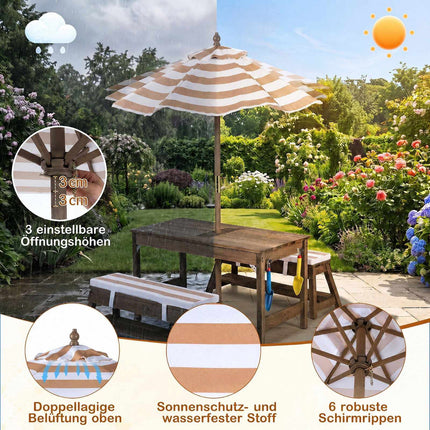 Picknickset aus Holz für Kinder mit Sonnenschirm und Bänken