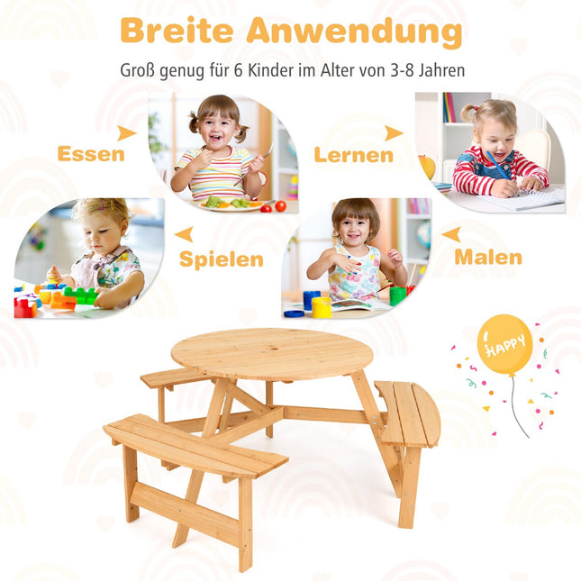 Picknicktisch- und Bank-Set für Kinder aus Holz mit Sonnenschirmloch