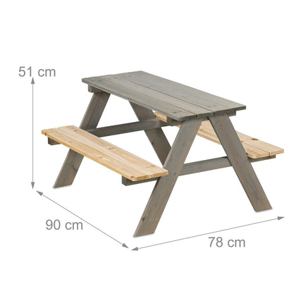 Table de pique-nique en bois pour enfants avec bancs, pin