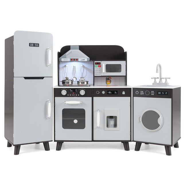 Cuisine de jeu en bois pour enfants avec réfrigérateur et lave-linge