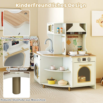 Kinder-Holzspielküche mit Spüle & LED-Herd