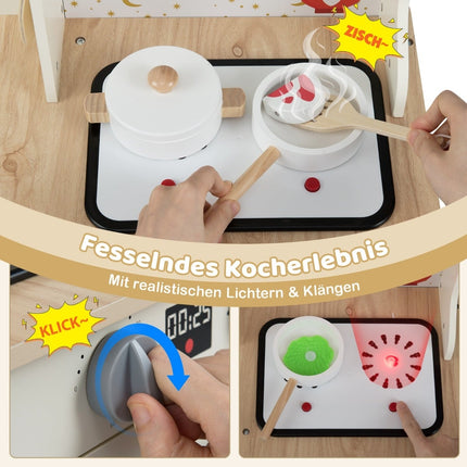 Kinder-Holzspielküche mit Spüle & LED-Herd