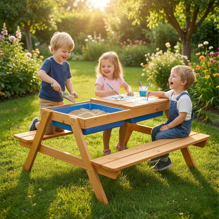 Ensemble de sièges en bois pour enfants avec table à sable et à eau