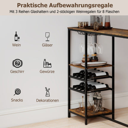 Table de bar de cuisine avec étagères, casiers à vin et porte-verres