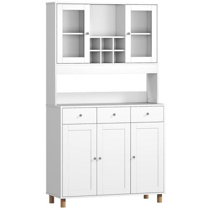 Meuble de cuisine, 180 cm, portes vitrées, étagères réglables, blanc