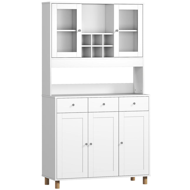 Meuble de cuisine, 180 cm, portes vitrées, étagères réglables, blanc