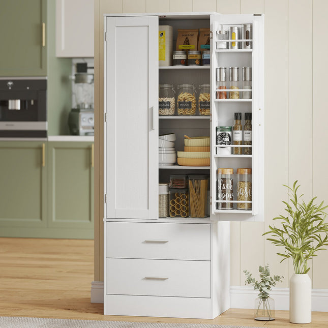 Meuble de cuisine, étagères réglables, 2 tiroirs, MDF blanc