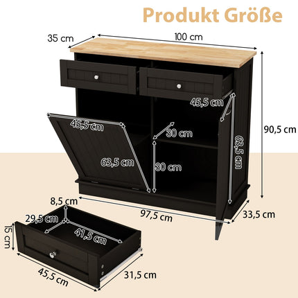 Meuble de cuisine pour poubelle de 42 L avec tiroirs et étagère