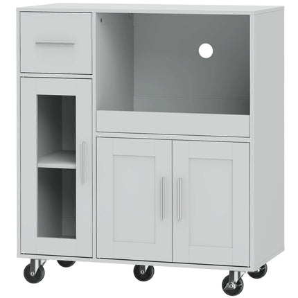 Kitchen Cabinet on Wheels with Pull-Out Tray and Cable Hole, Grey, Drawer