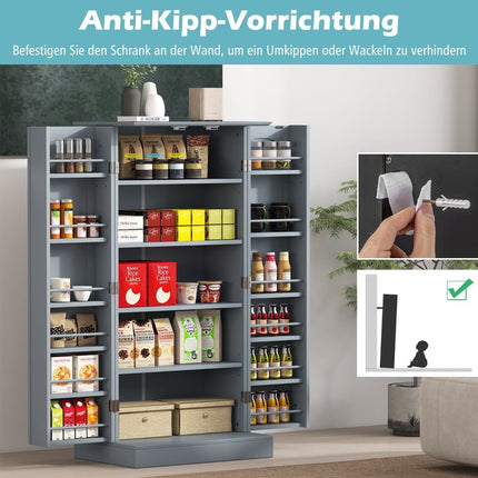 Küchenschrank mit 2 Türen und verstellbaren Einlegeböden, Grau