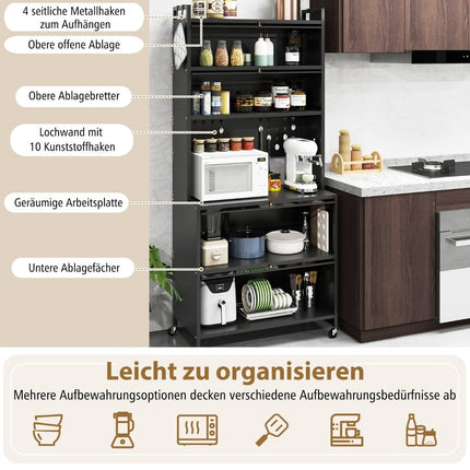 Küchenschrank mit 6 Regalböden, Schwarz, Freistehend