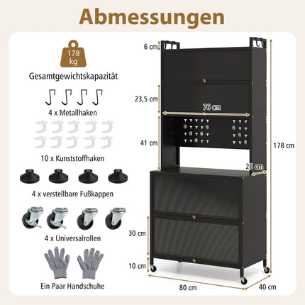 Küchenschrank mit 6 Regalböden, Schwarz, Freistehend