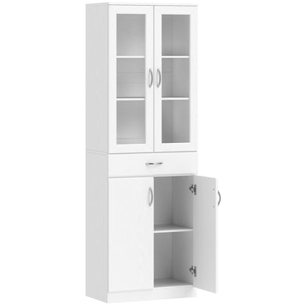 Meuble de cuisine avec étagères réglables, tiroir, porte vitrée, blanc, 60 x 35 x 180 cm