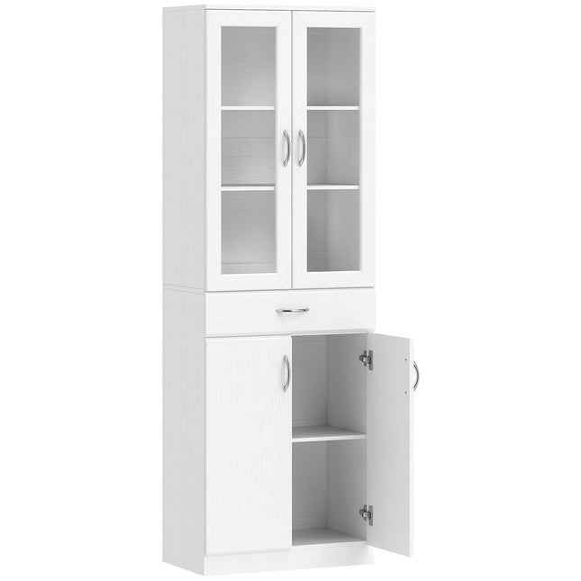 Meuble de cuisine avec étagères réglables, tiroir, porte vitrée, blanc, 60 x 35 x 180 cm