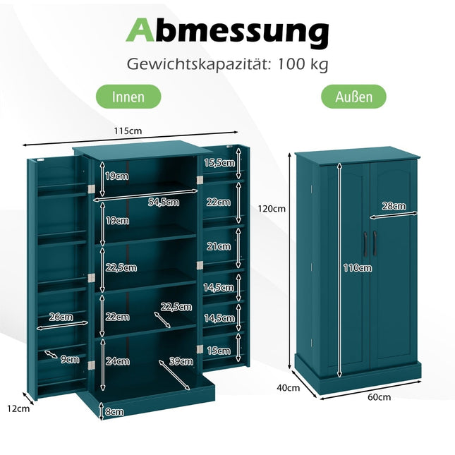Meuble de cuisine avec étagères réglables, vert, 2 portes