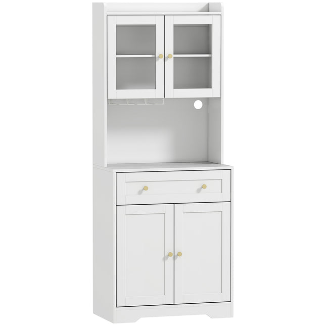 Meuble de cuisine avec plan de travail, porte-verres à vin, 170 cm, MDF, blanc