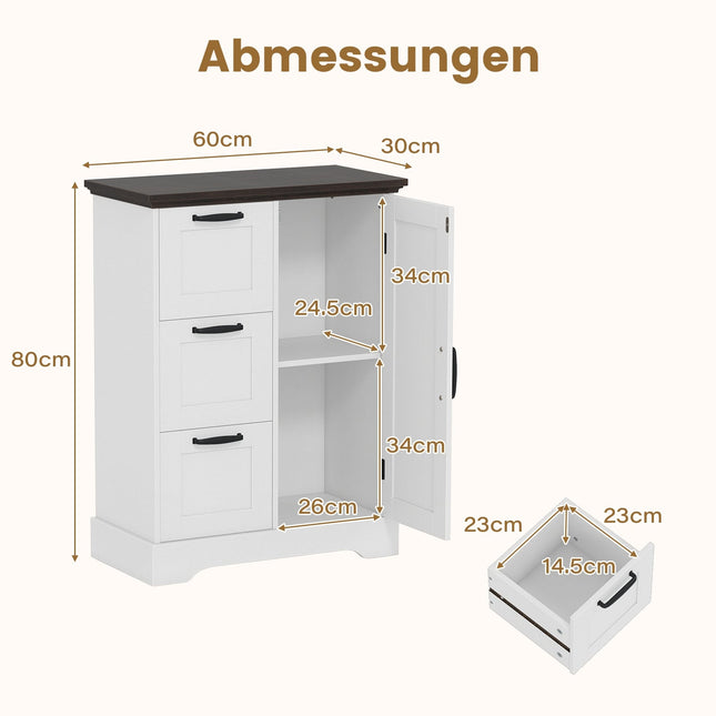 Meuble de cuisine avec portes et 3 tiroirs - MDF blanc