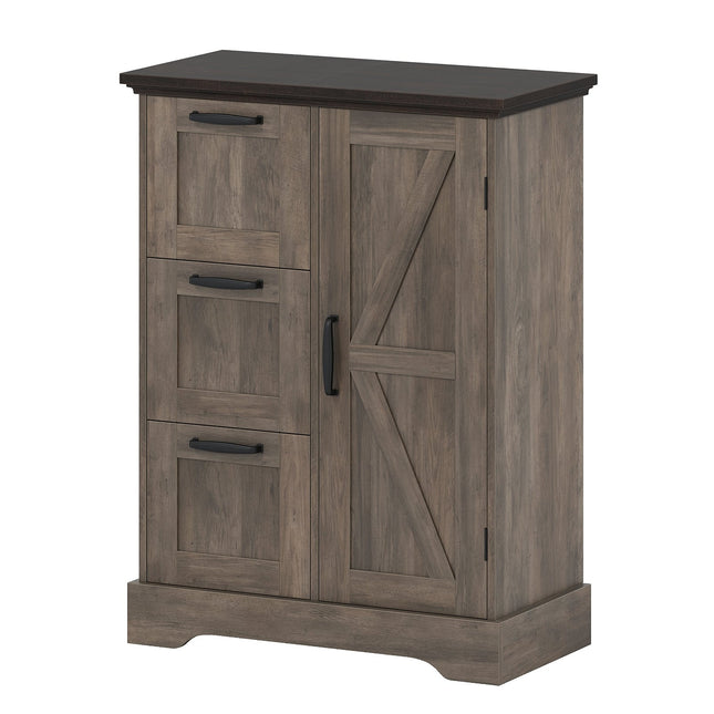Meuble de cuisine avec porte coulissante et 3 tiroirs, MDF gris