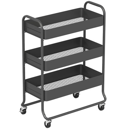 Küchenwagen, 3 Körbe, 4 Rollen, Metall, Schwarz