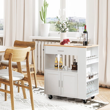 Küchenwagen mit Arbeitsplatte, Schublade, Gewürzregalen, Weiß