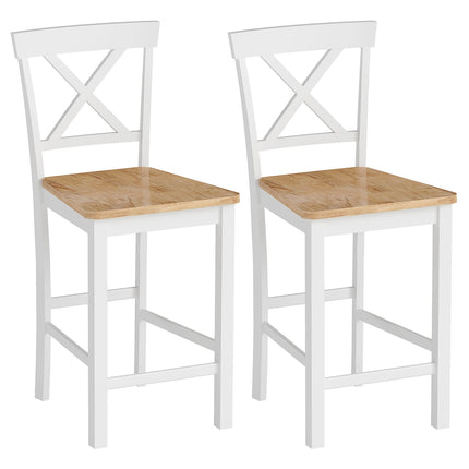 Lot de 2 chaises de cuisine en bois d'hévéa et dossier à barreaux blancs