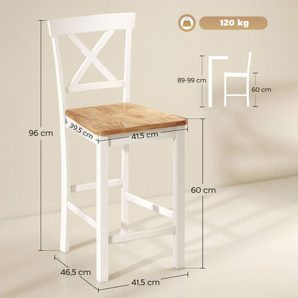 Lot de 2 chaises de cuisine en bois d'hévéa et dossier à barreaux blancs