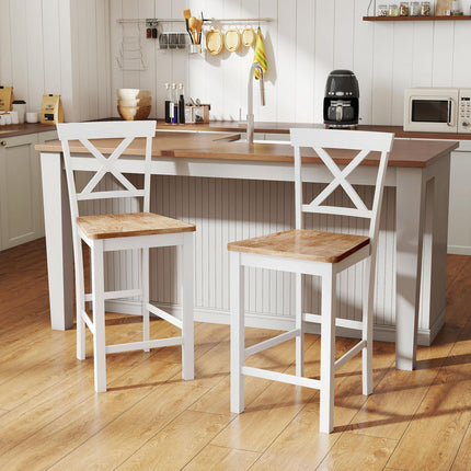 Lot de 2 chaises de cuisine en bois d'hévéa et dossier à barreaux blancs