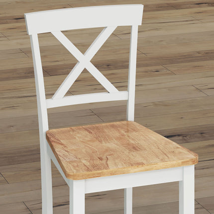 Lot de 2 chaises de cuisine en bois d'hévéa et dossier à barreaux blancs